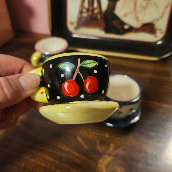 Hand-Painted Miniature Ceramic Espresso Cups With Floral & Fruit Designs By Mary - Picture 3 of 10